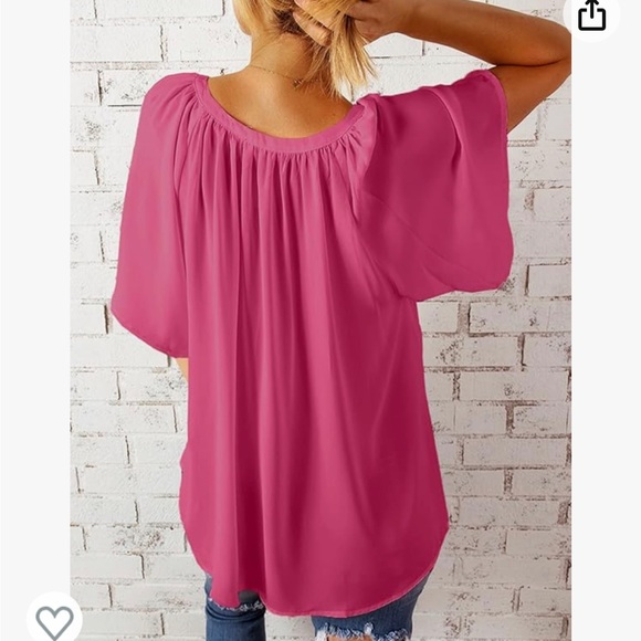 FOUR Women’s Chiffon Blouses Bell Sleeve Shirt Loose V Neck Pleated Tunic Top - Picture 2 of 7